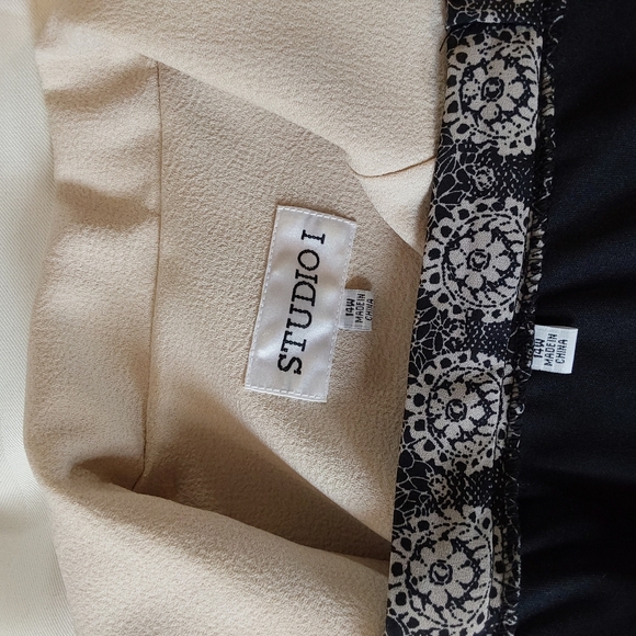 STUDIO I Two Piece Skirt Set Tan/Black Blazer & Floral Skirt set Size 14W - Picture 15 of 15